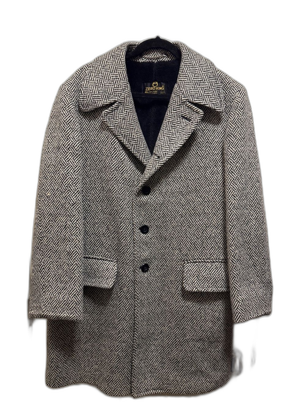 Men's Black & White Wool Herringbone San Francisco Coat